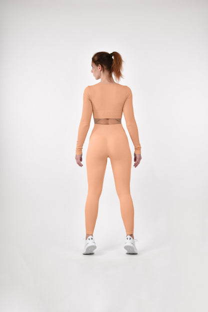 Leggings a coste con effetto scrunch &quot;Albicocca&quot;